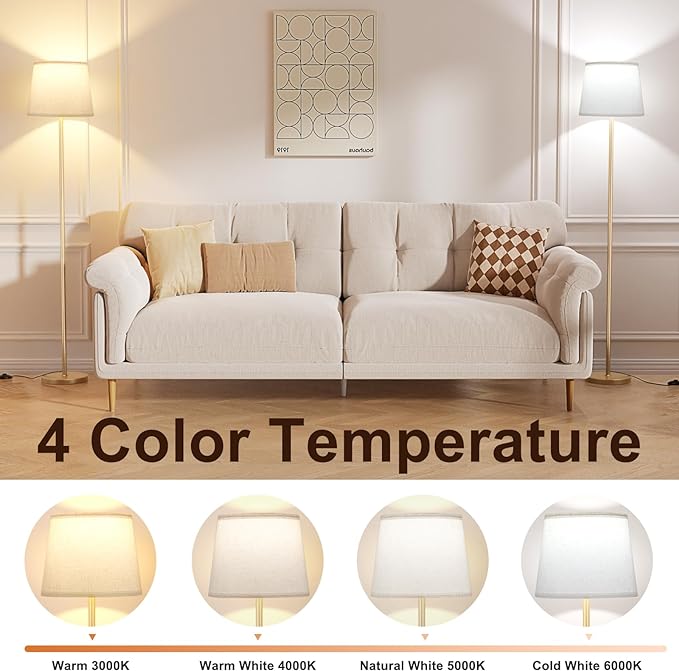 【Upgraded】 Floor Lamps for Living Room, Modern Floor Lamp with Remote Control, Dimmable Colors Temperature Standing Lamp Foot Switch, 9W Bulb Tall Lamps for Bedroom Office Kid Room - Gold - LeafyLoom