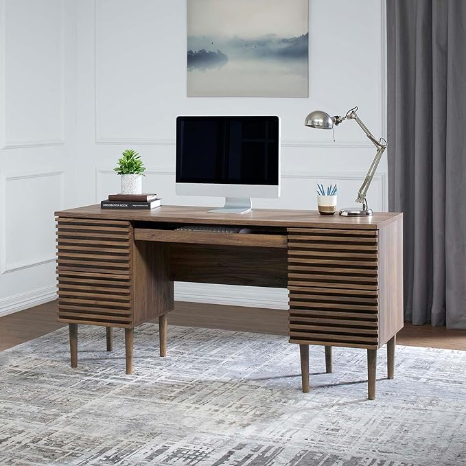 Modway Render Mid-Century Modern, Office Desk, Walnut - LeafyLoom
