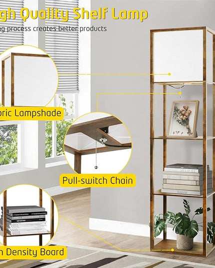 Floor Lamp with Shelves Plus, 4-Tier Modern 2700 4000K 5000K Brown Shelf Floor Lamp, Display Lamp for Living Room Bedroom Office 15W LED Bulb. - LeafyLoom