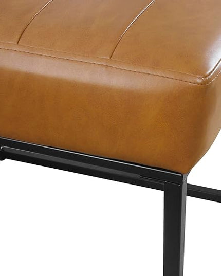 HomePop Home Décor | Single Pack Channeled Metal Dining Chair, Brown Faux Leather - LeafyLoom