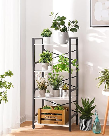 Yoobure 4 Tier Bookshelf - Small Book Shelf Industrial Bookcase, Narrow Book Case Book Storage Organizer for CD/Movie/Book, Bookshelves for Bedroom Office Living Room White - LeafyLoom