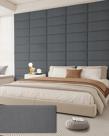Twin Full Headboard, Wall Mounted Peel and Stick Headboard, Upholstered Tufted Bed Headboard for Twin Size Bed, Floating Dorm Bedroom Tall Headboard Soundproof Wall Panels (6 Panels, 10"x24") - LeafyLoom