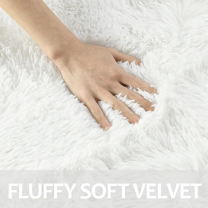 4x6 Large Area Rugs for Living Room, Super Soft Fluffy Modern Bedroom Rug, Cream White Indoor Shag Fuzzy Carpets for Girls Kids Nursery Room Home Decor - LeafyLoom