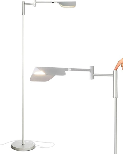 Brightech Leaf Pharmacy LED Reading Lamp, Dimmable Floor Lamp with Easy Rotation over Chair or Desk for Living Rooms & Offices, Adjustable Standing Lamp, Tall Lamp For Sewing & Craft - Platinum Silver - LeafyLoom
