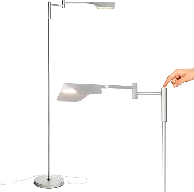 Brightech Leaf Pharmacy LED Reading Lamp, Dimmable Floor Lamp with Easy Rotation over Chair or Desk for Living Rooms & Offices, Adjustable Standing Lamp, Tall Lamp For Sewing & Craft - Platinum Silver - LeafyLoom