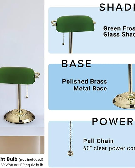 Catalina Lighting Traditional Desk Lamp, Green, Smart Home Capable for Home Office, Dorm, Apartment, Corded with Adjustable Lighting - LeafyLoom