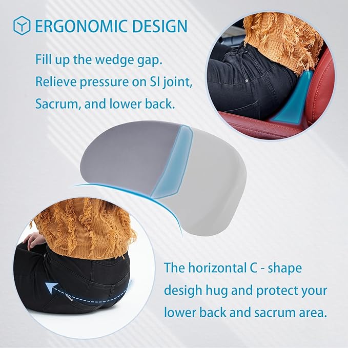 Lumbar Support Pillow for Car - Memory Foam for Lower Back Pain Relief by Reducing Pressure - Ergonomic Design for Office Chair, Car Driver, Recliner - Black - LeafyLoom