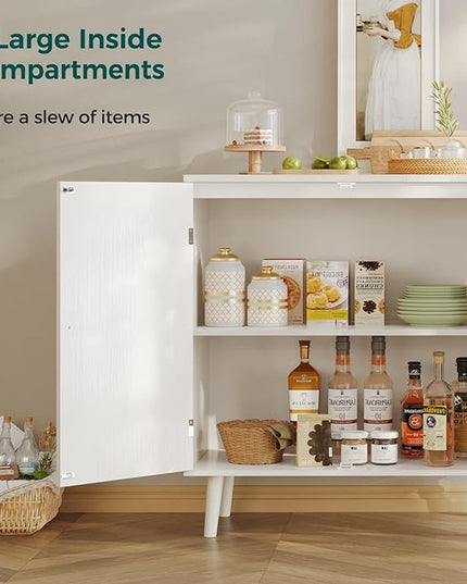 Buffet Cabinet with Storage, Storage Cabinet with 2 Doors, White Cabinet with Solid Wood Feet, Sideboard Cabinet Accent Cabinet, for Kitchen, Entryway, Living Room - LeafyLoom