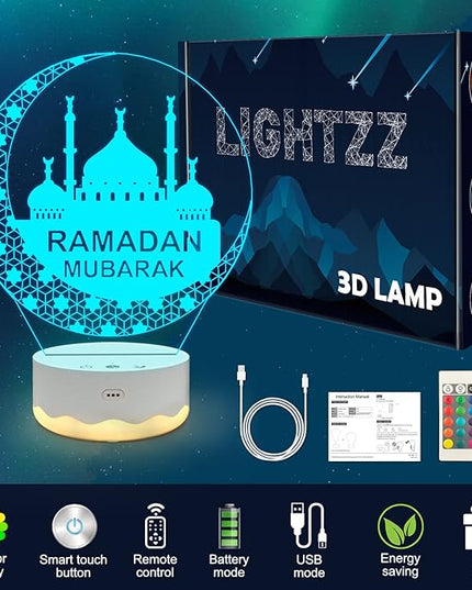 Ramadan Mubarak Decorations for Home, Islam Eid Ramadan Light LED with Remote 16 Color Flashing, Ramadan Gifts for Home Bedroom Decor Believers Family Friends Muslims - LeafyLoom