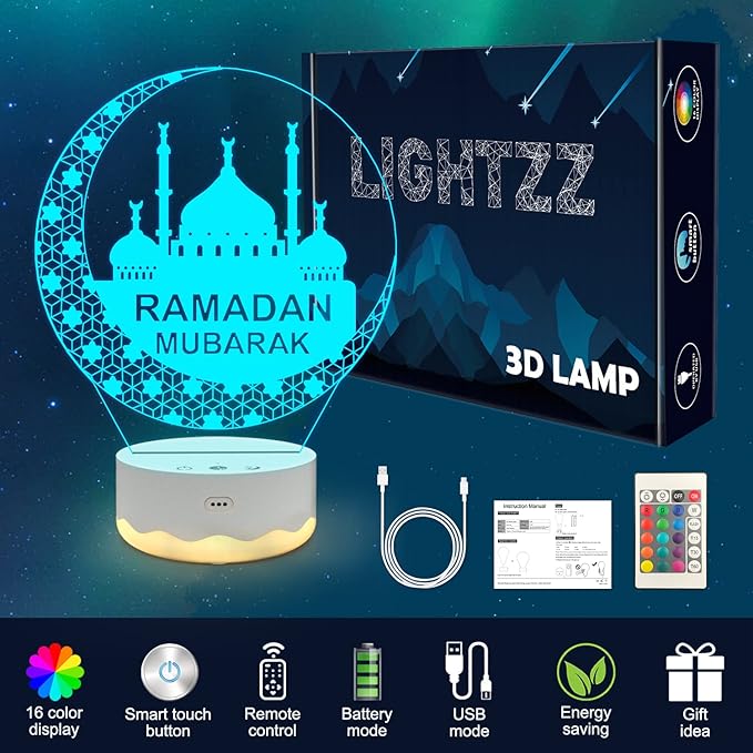 Ramadan Mubarak Decorations for Home, Islam Eid Ramadan Light LED with Remote 16 Color Flashing, Ramadan Gifts for Home Bedroom Decor Believers Family Friends Muslims - LeafyLoom