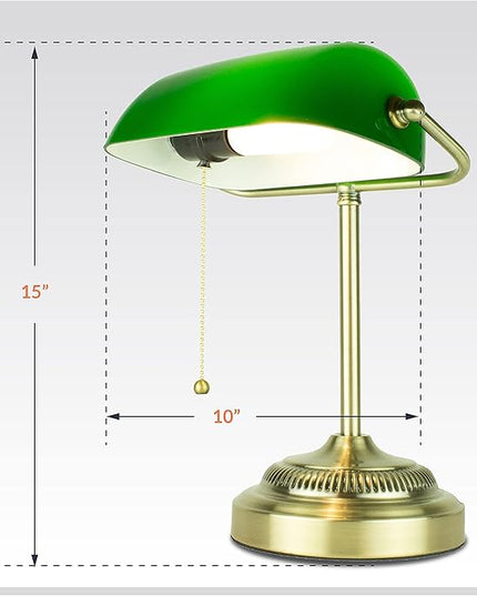 Newhouse Lighting NHDK-MO-GOAZ Morgan Antique Green and Brass Glass and Metal Adjustable Classic Banker Lamp | Compatible with Energy-Efficient LED Bulb - LeafyLoom