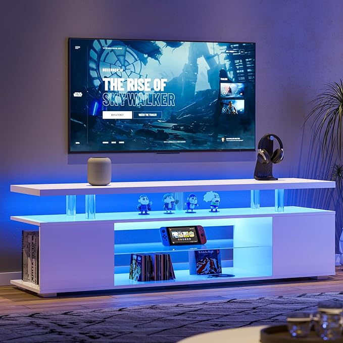 NicBex TV Stand for 70 Inch TV LED Gaming Entertainment Center Media Storage Console Table with Large Sliding Drawer & Side Cabinet for Living Room,Bedroom,63 Inch,White - LeafyLoom