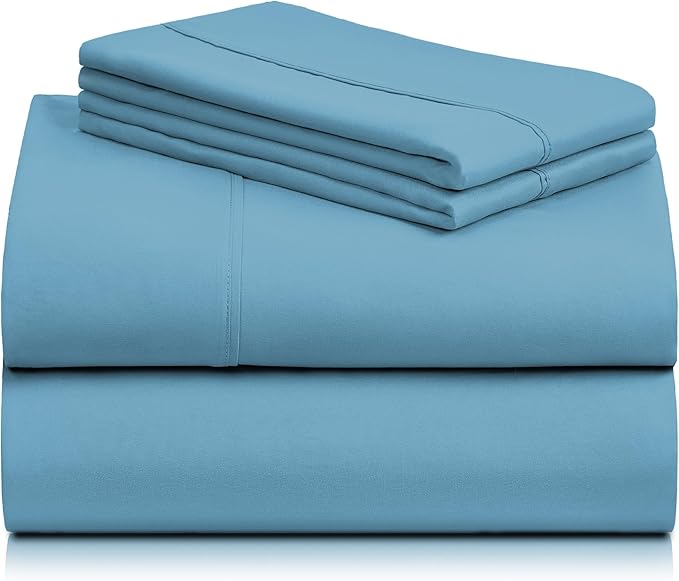 LuxClub 4 PC Sheet Set Sheets Deep Pockets 18" Eco Friendly Wrinkle Free Sheets Hypoallergenic Anti-Bacteria Machine Washable Hotel Bedding Silky Soft - Denim Twin - LeafyLoom