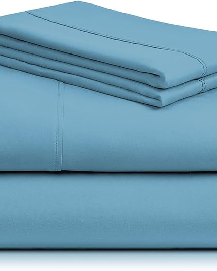 LuxClub Twin XL Sheets - Soft Twin Bed Sheets for-Boys-and-Girls-4 PC Deep Pockets 18" Eco Friendly Wrinkle Free-Kids-Fitted Sheets Machine Washable Hotel Bedding Silky Soft - Light Blue Twin XL - LeafyLoom