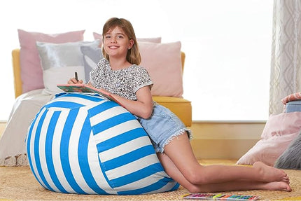 Aubliss Stuffed Animal Bean Bag Storage Chair (Blue/White Striped, Large (38'')) - LeafyLoom