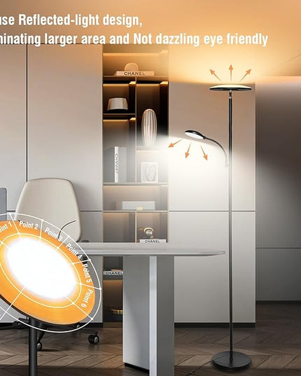 2024 New Floor Lamp, 44W 4500LM Super Bright LED Floor Lamp for Living Room, Remote Floor Lamp with Reading Light, Dimmable Modern Stand Tall Lamp for Bedroom Office - LeafyLoom