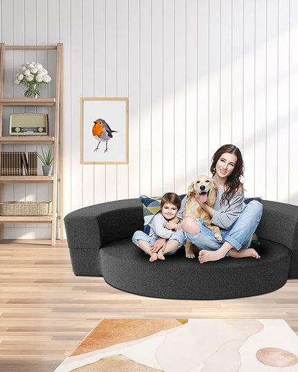 Modern Folding Sofa Bed Couch Memory Foam with 2 Pillows Sleeper sofa futon couch for Bedroom Living Room Guests, Washable Set, Stylish Oval 76''L × 41.5''D × 10''H,Dark Gray - LeafyLoom