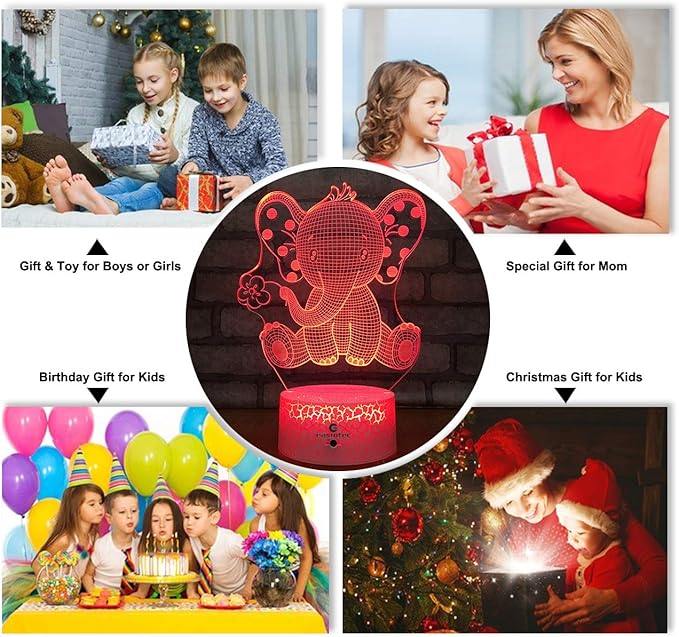 easuntec Elephant Gifts Elephant Lamp with Remote & Smart Touch 7 Colors + 16 Colors Changing Elephant Gifts for Women 4 5 6 7 8 Year Old Girl Gifts (Epht16WT) - LeafyLoom