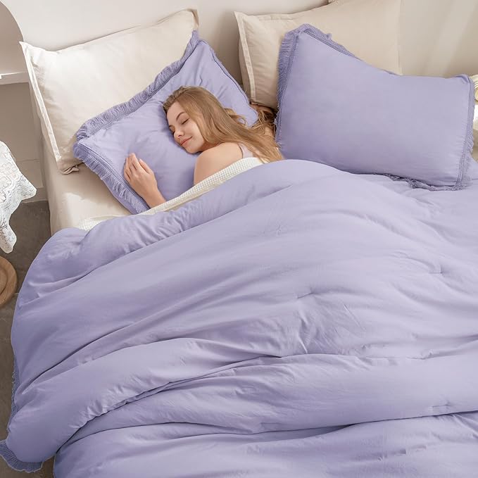 Andency California King Comforter Set Lavender - Purple 3 Pieces Cal King Boho Lightweight Bedding Comforter Sets, Oversized All Season Tassel Soft Fluffy Bed Set (104x96In Comforter & 2 Pillowcases) - LeafyLoom