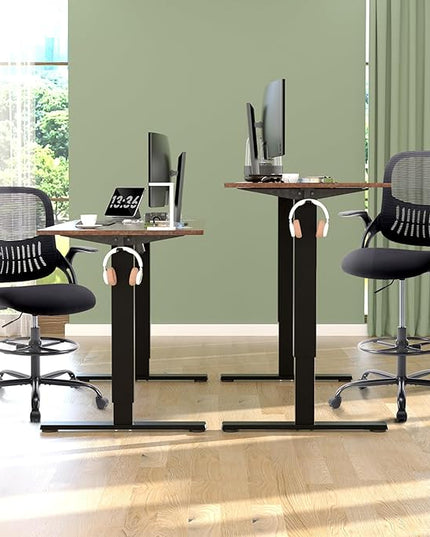 SMUG Drafting Chair, Tall Office Chair Tall Standing Desk Chair Counter Height Adjustable Office Chair with Flip-up Arms, Mid Back Mesh Office Drafting Chairs, Black - LeafyLoom