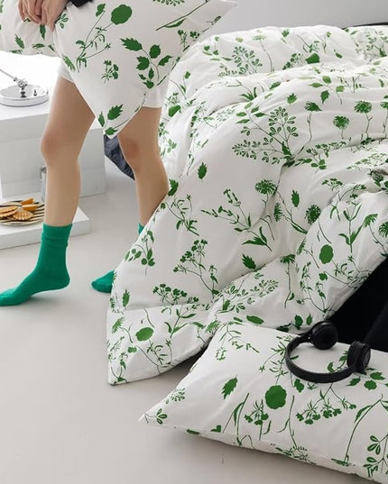 Botanical Comforter Set Cal King White Sage Floral Plant Bedding Comforter Girls Garden Pattern Printed White Blanket Rustic Leaf Blossom Women White Farmhouse Comforter California King - LeafyLoom