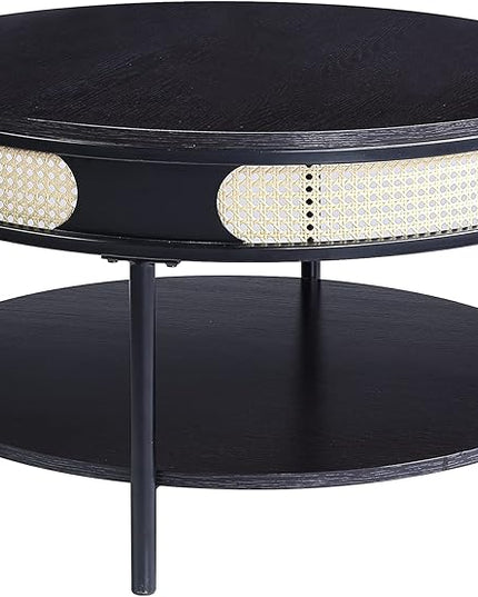 NicBex Coffee Table Wooden Coffee Table with Storage Round Center Tables with Open Bottom Shelf Dining Table for Living Room, Dining Room, Office, and Bedroom,32" W, Black - LeafyLoom