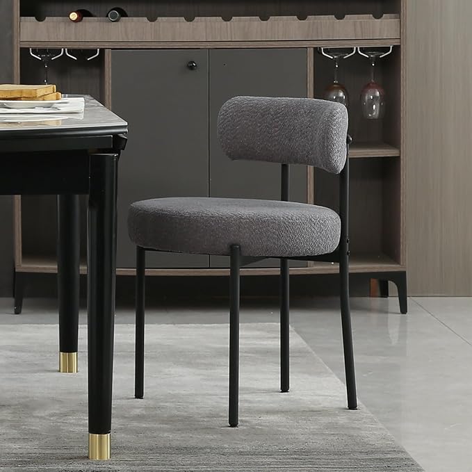 DYHOME Dining Chair One Chair for Kitchen Dining Room Dining Table,Upholstered Boucle Dining Chair with Black Metal Legs,Accent Dining Side Chair,Dark Grey - LeafyLoom