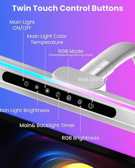 LED Desk Lamp with RGB Backlight, 24W Ultra Bright Architect Workbench Desk Lamps, 60" Timer, 25 Lighting Modes,Eye Protection Clamp Light for Home Office Gaming Reading Working(White) - LeafyLoom