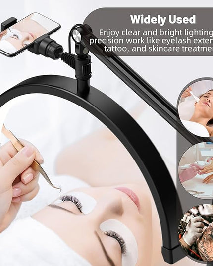 Professional LED Lash Light for Eyelash Extensions, Clip on Lash Lamp for Makeup, Nail, Skincare and Tattoo with Phone Holder - Adjustable Brightness and Color Temperature 3000K-6000K - LeafyLoom