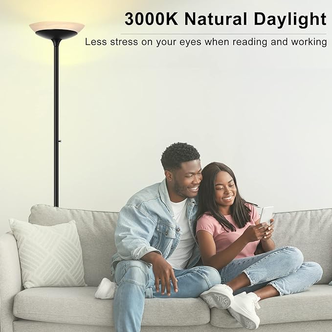 BoostArea Torchiere Floor Lamp, 24W Super Bright LED Standing Lamp, Stepless Dimmable Pole Lamp with 3000K Lighting, Rotary Switch, 70 Inch Tall Metal Modern Floor lamps for Living Room/Bedroom Black - LeafyLoom
