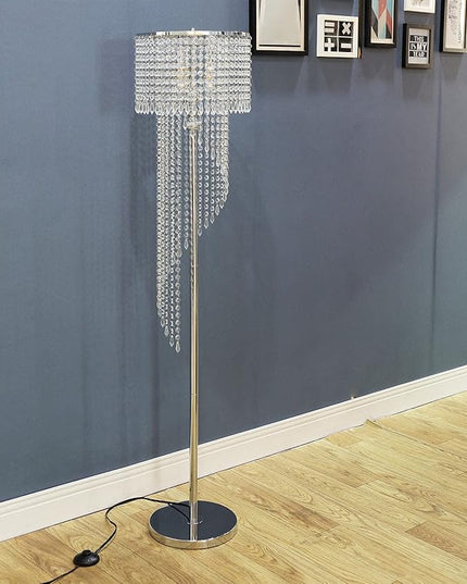 Modern Style Crystals Floor Lamp Chrome Finish and Plentiful Crystals for Reading Corner Lamp for Office Cafe,Den,Living Room Bedroom - 3 Lights - LeafyLoom