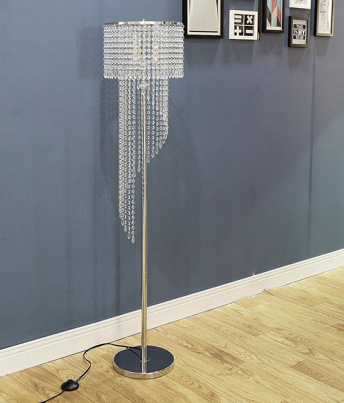 Modern Style Crystals Floor Lamp Chrome Finish and Plentiful Crystals for Reading Corner Lamp for Office Cafe,Den,Living Room Bedroom - 3 Lights - LeafyLoom