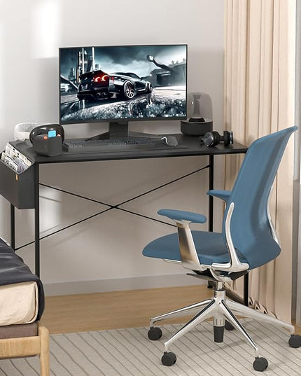 MoNiBloom Writing Computer Desk 40", Simple Home Office Gaming Desk with Storage Bag, Space Saving Table - Black - LeafyLoom
