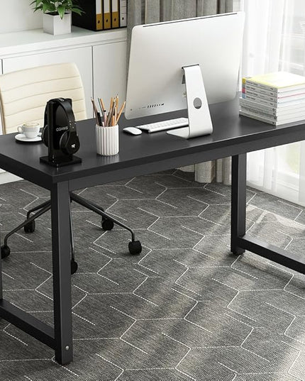 Tribesigns Computer Desk, 55 inch Large Office Desk Computer Table Study Writing Desk for Home Office, Black + Black Leg - LeafyLoom