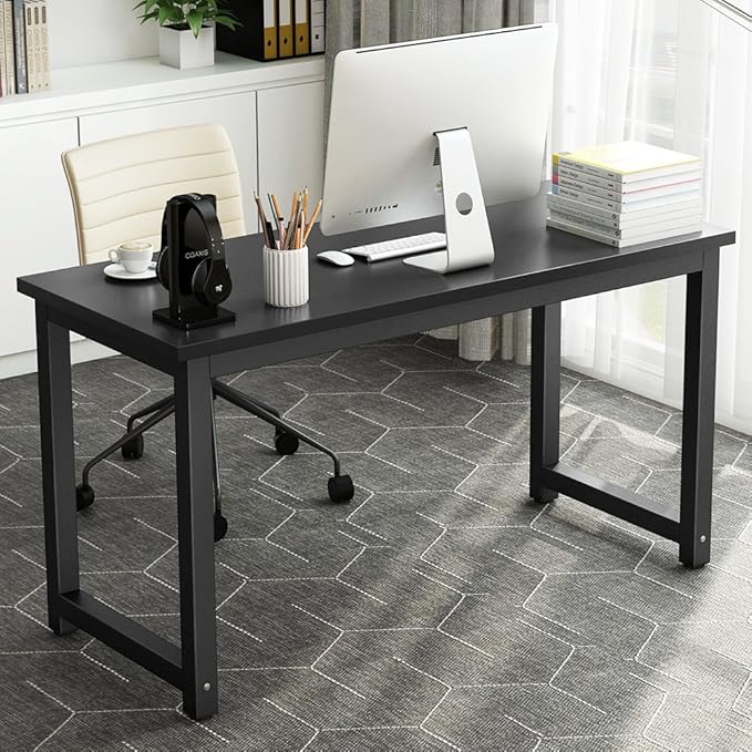 Tribesigns Computer Desk, 55 inch Large Office Desk Computer Table Study Writing Desk for Home Office, Black + Black Leg - LeafyLoom