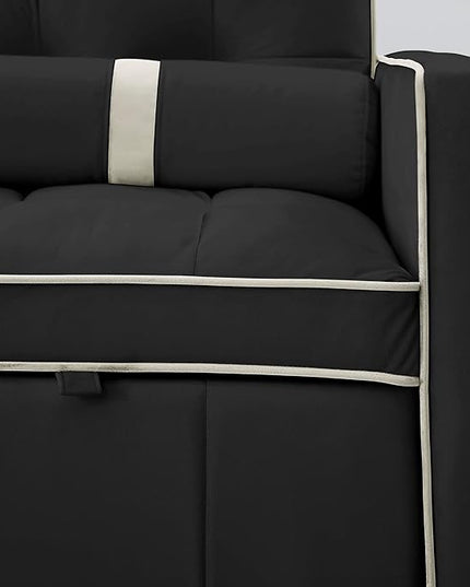 3 in 1 Tufted Sleeper Sofa Cylindrical Pillows,Modern Convertible Loveseat Sofá W Pull Out Sleep Couch Bed and Side Pockets,Velvet Upholstered Love Seat Sofabed for Living Room, 55.5", Black1 - LeafyLoom