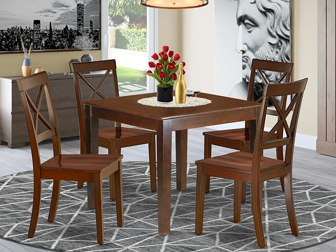 East West Furniture OXBO5-MAH-W Oxford 5 Piece Set for 4 Includes a Square Kitchen Table and 4 Dining Room Chairs, 36x36 Inch - LeafyLoom