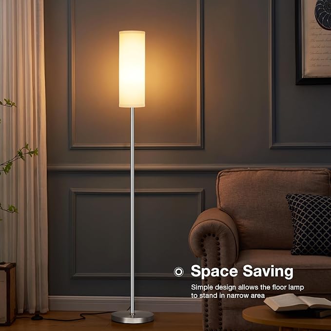 Ambimall Floor Lamp for Living Room - Pole Lamps for Bedrooms, Silver Standing Lamps with Grey Shade, 66'' Tall Lamp for Office, Minimalist Floor Lamp for Home Decor - LeafyLoom