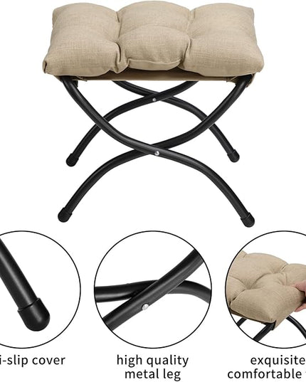AbocoFur Modern Fabric Lazy Chair and Folding Footrest Stool Set, Accent Contemporary Lounge Chair and Portable Ottoman, Steel Frame Leisure Sofa Chair and Metal Cotton Footstool, Coffee&White - LeafyLoom