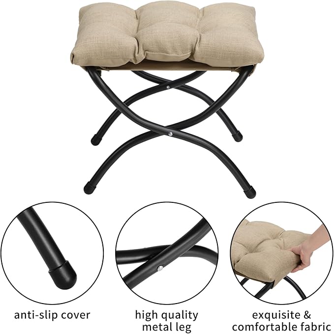 AbocoFur Modern Fabric Lazy Chair and Folding Footrest Stool Set, Accent Contemporary Lounge Chair and Portable Ottoman, Steel Frame Leisure Sofa Chair and Metal Cotton Footstool, Coffee&White - LeafyLoom