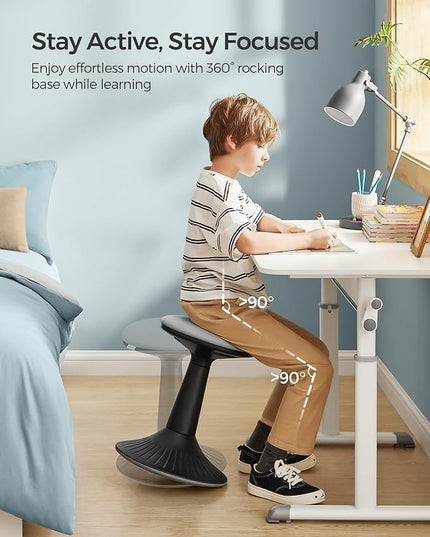 SONGMICS Kids Wobble Chair, Wiggle Stool for Kids Ages 8-12, Comfortable 60D Foam Seat, Breathable Fabric, Anti-Slip Base, 18.1-Inch High, Tool-Free Assembly, Ink Black and Dove Gray UOSC010B01 - LeafyLoom