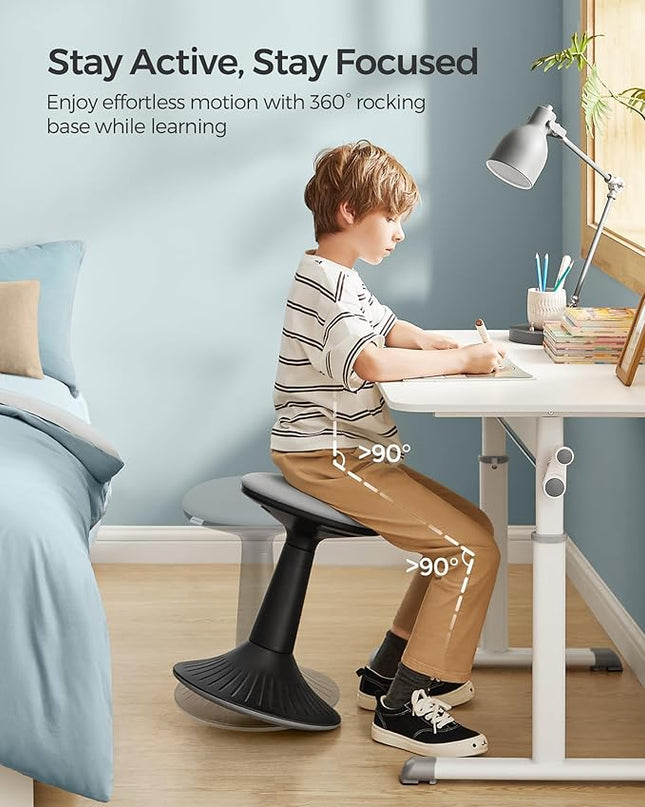 SONGMICS Kids Wobble Chair, Wiggle Stool for Kids Ages 8-12, Comfortable 60D Foam Seat, Breathable Fabric, Anti-Slip Base, 18.1-Inch High, Tool-Free Assembly, Ink Black and Dove Gray UOSC010B01 - LeafyLoom