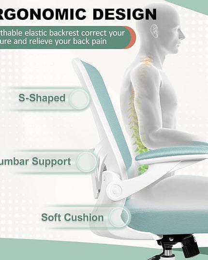 MINLOVE Office Chair Ergonomic Desk Chair with Lumbar Support and Height, Rolling Swivel Desk Chair with Wheels and Flip-up Arms, Breathable Mesh Executive Computer Chair for Home Office(Light Blue) - LeafyLoom