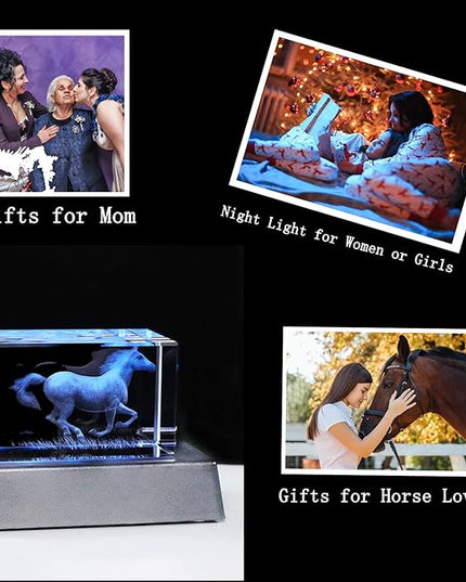 Qianwei Horse Gifts for Girls Women Horse Lovers, 3D Crystal Horse Stuff Glass Figurine Decor for Home Horses Statue Gift Mother Day Birthday for Mom Mother Mama from Daughter Son - LeafyLoom