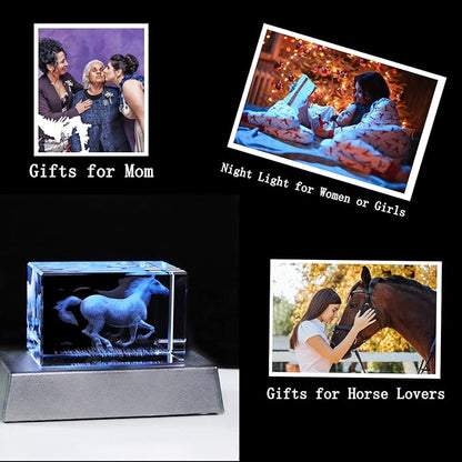 Qianwei Horse Gifts for Girls Women Horse Lovers, 3D Crystal Horse Stuff Glass Figurine Decor for Home Horses Statue Gift Mother Day Birthday for Mom Mother Mama from Daughter Son - LeafyLoom