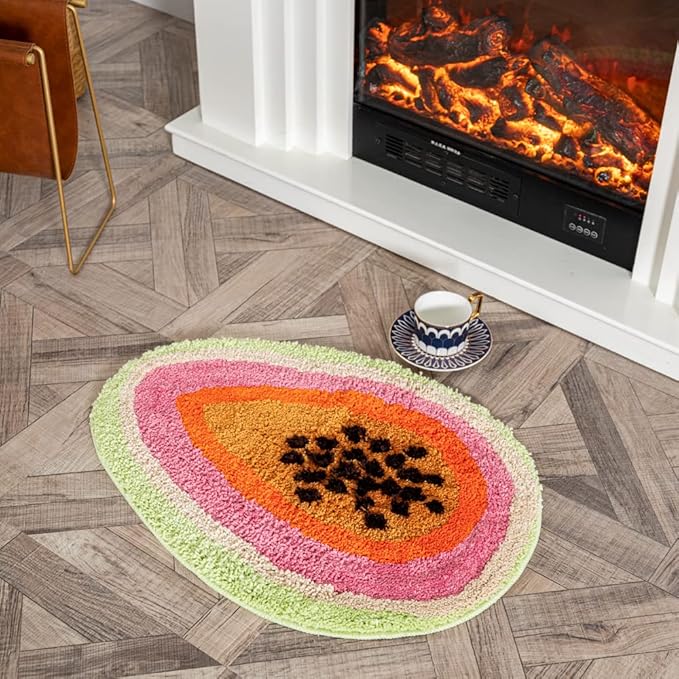 Passion Fruit Shaped Rug Fruits Bath Mat Area Rug Non-Slip Bathroom Door Mat for Bedroom Bathroom Kitchen Cartoon Area Rug for Bathroom Soft Bathmat Home Decor (18.5x25.6in) - LeafyLoom