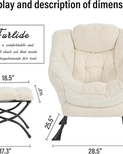 Lazy Chair with Ottoman, Modern Chair with Folding Footrest, Lounge Accent Chair, Comfortable Reading Chair for Bedroom, Study, Living Room, Courtyard (Plush Beige) - LeafyLoom