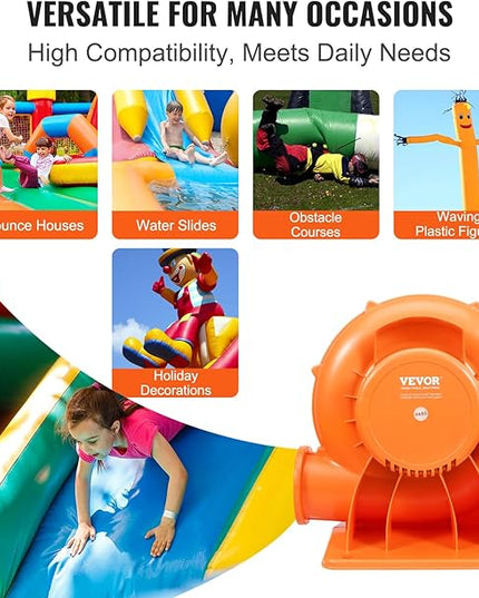 VEVOR Air Blower, 2-Speed Inflatable Blower, 1HP and 1.2HP, Portable and Powerful Bounce House Blower, Commercial Bouncy Castle Electric Blower, Used for Inflatable Bouncy Castle and Jump Slides - LeafyLoom