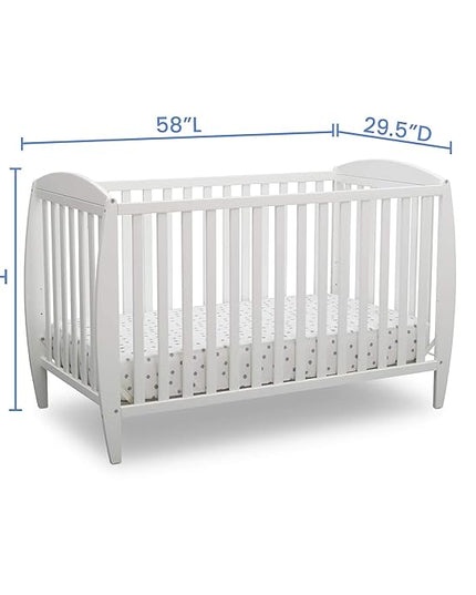 Delta Children Twinkle 4-in-1 Convertible Baby Crib, Sustainable New Zealand Wood, White and Delta Children Twinkle Galaxy Dual Sided Recycled Fiber Core Crib and Toddler Mattress (Bundle) - LeafyLoom