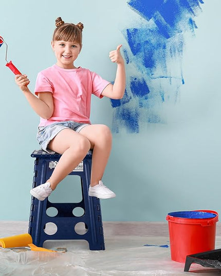 Delxo Folding Step Stool 17.5 Inch,Heavy Duty Step Stools for Adults,Non Slip Folding Stool with Handle,Premium Portable Foldable Step Stool for Kitchen Bathroom Bedroom Up to 400LBS,(Royal Blue,1PC) - LeafyLoom